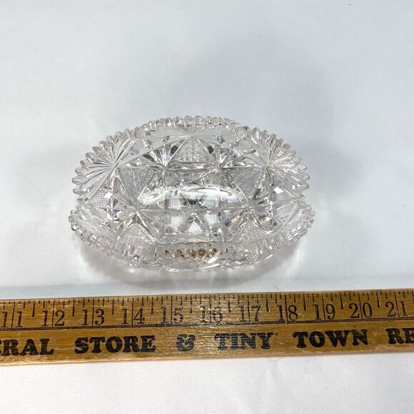 Cut Lead Crystal Glass Candy Nuts Snacks Dish American Brilliant Curved Edge - Picture 10 of 10